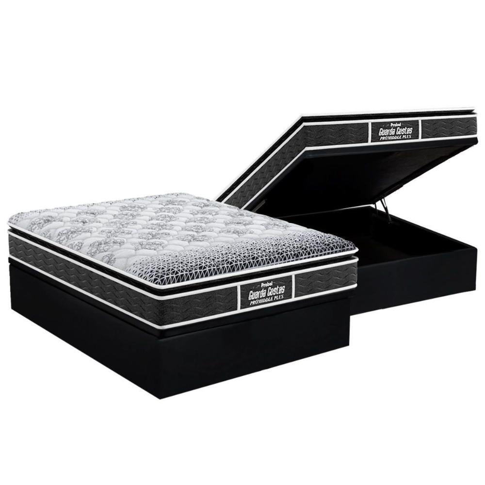Cama Box Baú Casal: Colchão Anatômico Probel D28 / EP Guarda Costas PróMiddle Plus Pillow Top + Base CRC Suede Black(138x188) - 1