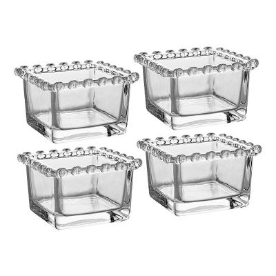 Jogo 4 Mini Bowl De Vidro Pequeno Borda De Coração Cristal Formato Quadrado 130ml 8cm Lyor