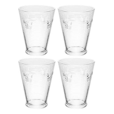 Jogo 4 Copos De água Lines Butterfly Em Vidro Transparente Wolff 350ml