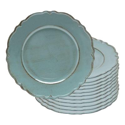 Jogo 12 Sousplat Redondo Para Mesa Patinado De Plástico Moon Verde Lyor 33cm