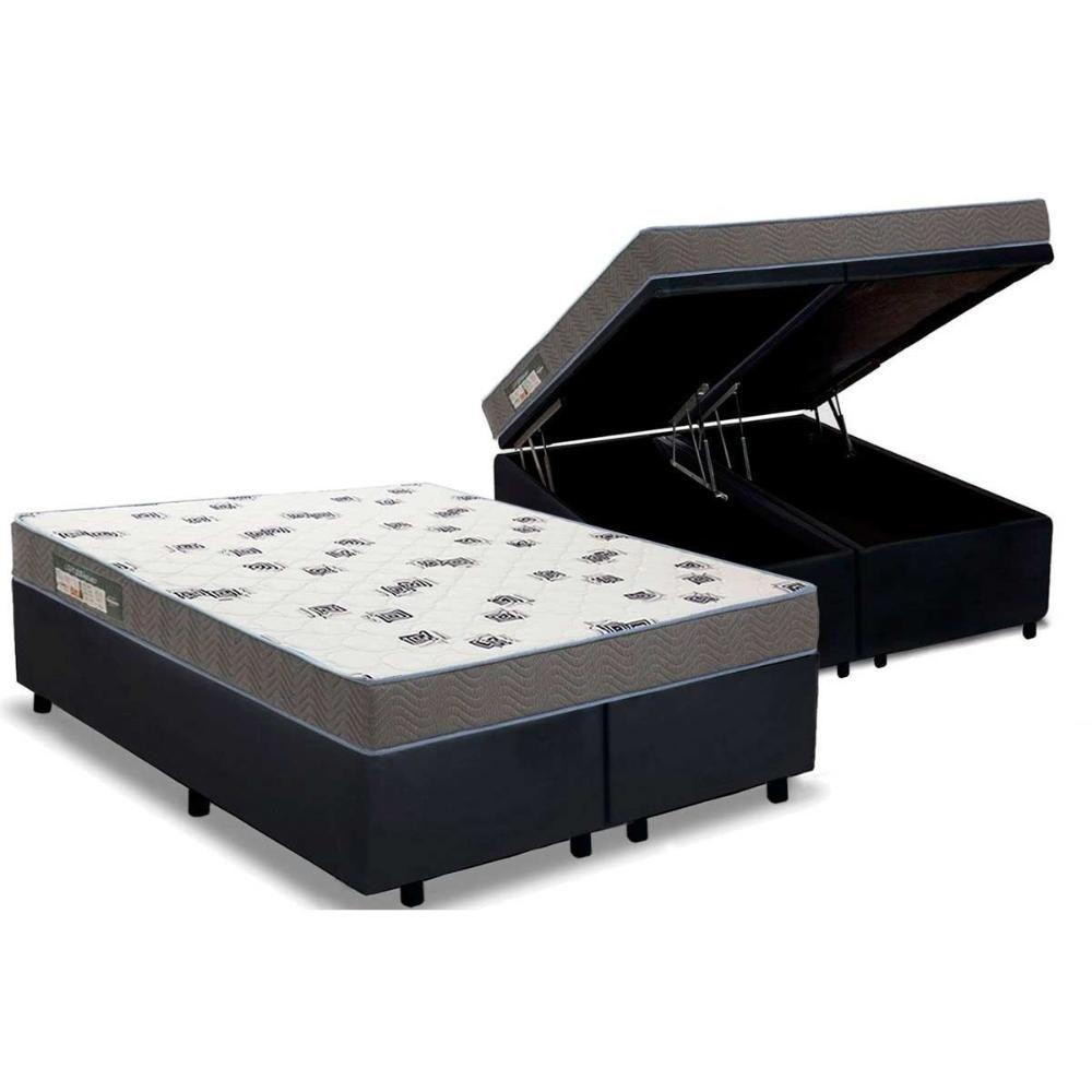 Cama Box Baú King: Colchão Espuma D33 Ortobom Light Saúde + Base CRC Suede Black(186x198) - 1