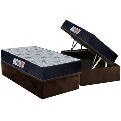 Cama Box Baú Solteiro: Colchão Anatômico Orthoflex Foggia Sogni Unic Face + Base Crc Suede Brown (88x188)