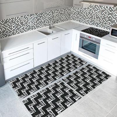Kit Tapete De Cozinha Jacquard Com Látex 03 Peças 75% Algodão 25% Poliéster - Pixel Preto