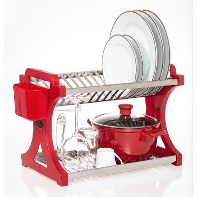 Escorredor 16 Pratos Inox Tipo Alto Lateral Em Pp Vermelho