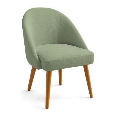 Cadeira Poltrona De Jantar Estofada Luna Boucle Pés Palito Castanho - Pallazio Cor Verde Pistache