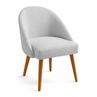 Cadeira Poltrona De Jantar Estofada Luna Boucle Cinza Pés Palito Castanho - Pallazio