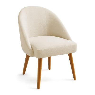 Cadeira Poltrona De Jantar Estofada Luna Boucle Pés Palito Castanho - Pallazio Cor Bege