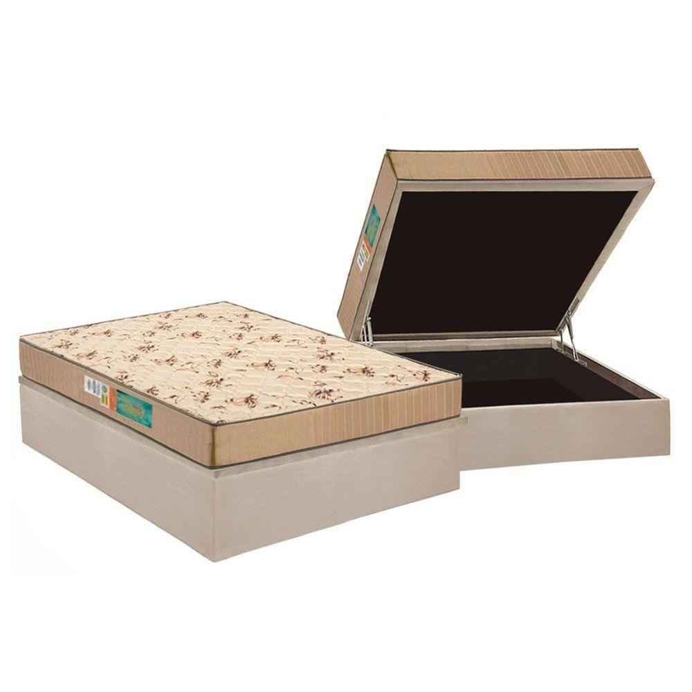 Cama Box Baú Casal: Colchão Espuma Polar D33 Pérola + Base CRC Suede Clean(138x188) - 1