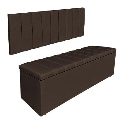 Kit Cabeceira Painel E Calçadeira Recamier Baú Casal 1,40m Holanda Suede - Pallazio Cor Marrom