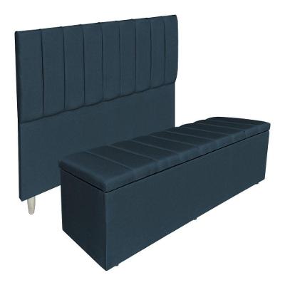 Kit Cabeceira E Calçadeira Recamier Baú Casal 1,40m Holanda Suede Azul Marinho - Pallazio3