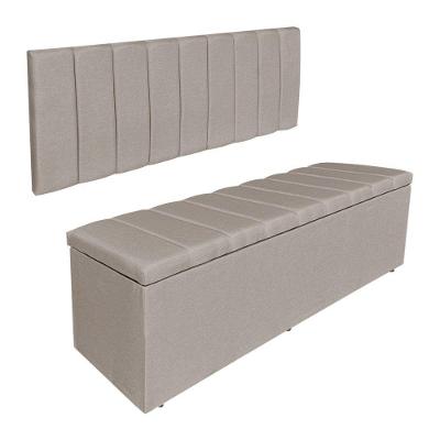Kit Cabeceira Painel E Calçadeira Recamier Baú Queen 1,60m Holanda Linho Cappuccino - Pallazio
