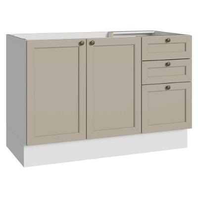 Balcão De Pia 120 Cm 2 Portas 3 Gavetas (sem Tampo) Branco-crema Vik Madesa Branco-crema