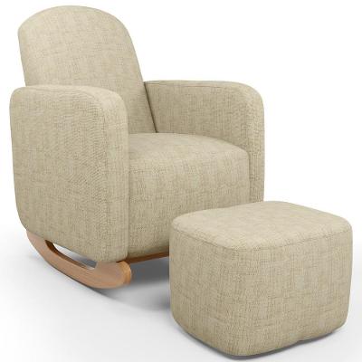 Poltrona De Amamentação Com Balanço E Puff Orgânico Saori W01 Linho Bege - Lyam Decor