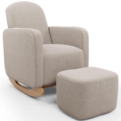 Poltrona De Amamentação Com Balanço E Puff Orgânico Saori W01 Bouclê Creme - Lyam Decor