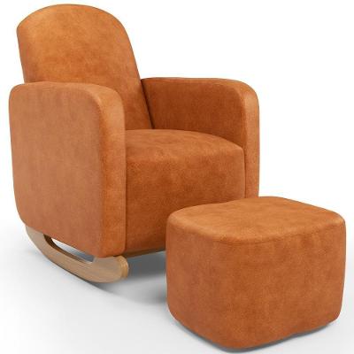 Poltrona De Amamentação Com Balanço E Puff Orgânico Saori W01 Courissimo Canela - Lyam Decor