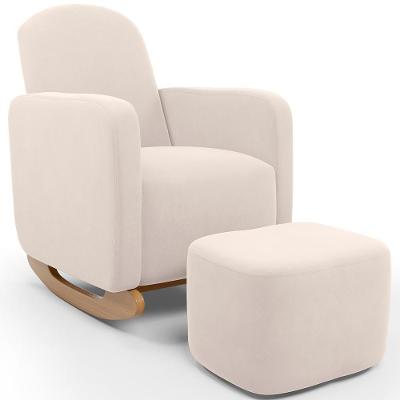 Poltrona De Amamentação Com Balanço E Puff Orgânico Saori W01 Suede Bege - Lyam Decor