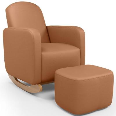 Poltrona De Amamentação Com Balanço E Puff Orgânico Saori W01 Courissimo Mocca - Lyam Decor