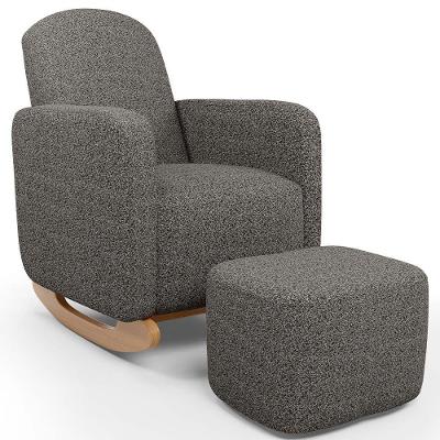 Poltrona De Amamentação Com Balanço E Puff Orgânico Saori W01 Linho Mescla Chumbo - Lyam Decor