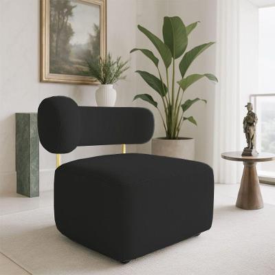 Poltrona Decorativa Orgânica Maya Veludo Preto Ferro Dourado - Pallazio