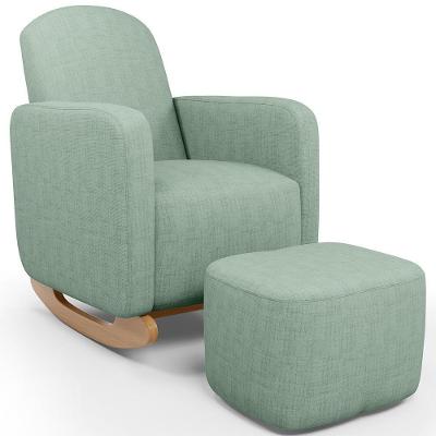 Poltrona De Amamentação Com Balanço E Puff Orgânico Saori W01 Linho Verde Menta - Lyam Decor