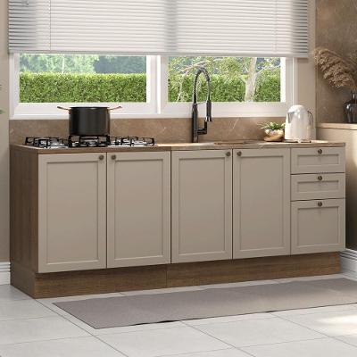 Kit Com 2 Balcões De Cozinha 3 Gavetas 4 Portas (sem Tampo E Pia) Rustic-crema Vik Madesa 01