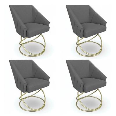 Kit 4 Poltronas Luxo Alana Linho Base Luxo Dourado - Pallazio Cor Grafite