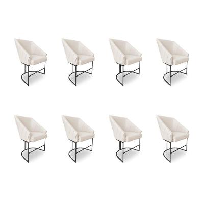 Kit 8 Poltronas Luxo Alana Linho Base Ferro Preto - Pallazio Cor Bege