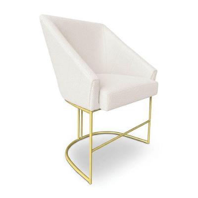 Poltrona Luxo Alana Bouclê Bege Base Ferro Dourado - Pallazio