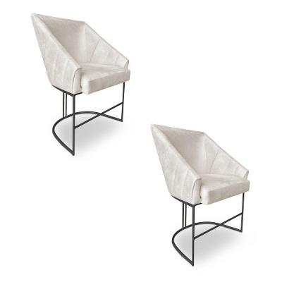 Kit 2 Poltronas Luxo Alana Suede Bege Base Ferro Preto - Pallazio