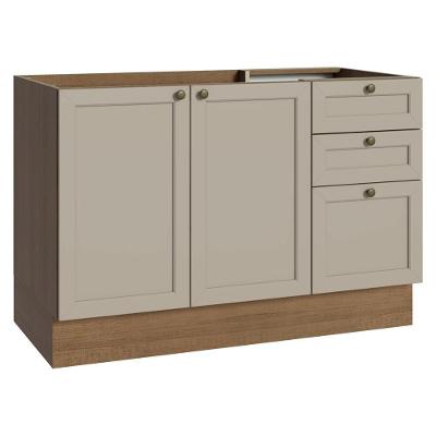 Balcão De Pia 120 Cm 2 Portas 3 Gavetas (sem Tampo) Rustic-crema Vik Madesa Rustic-crema