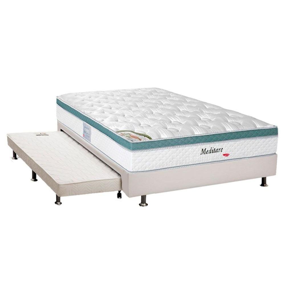 Cama Box C/Auxiliar Casal: Colchão Herval Masterpocket Meditare + Base Crc Courano Branco(138X188) - 1