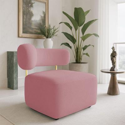 Poltrona Decorativa Orgânica Maya Veludo Rosé Ferro Dourado - Pallazio