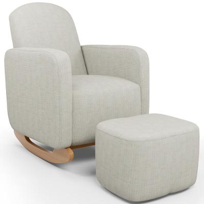 Poltrona De Amamentação Com Balanço E Puff Orgânico Saori W01 Linho Cru - Lyam Decor