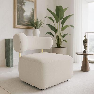 Poltrona Decorativa Orgânica Maya Veludo Bege Ferro Dourado - Pallazio