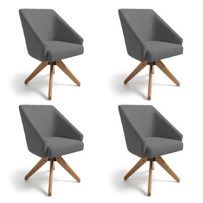 Kit 4 Poltronas Giratórias Alana Linho Base De Madeira - Pallazio Cor Grafite