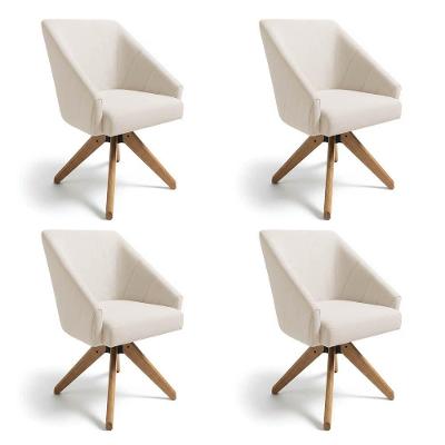 Kit 4 Poltronas Giratórias Alana Linho Base De Madeira - Pallazio Cor Bege