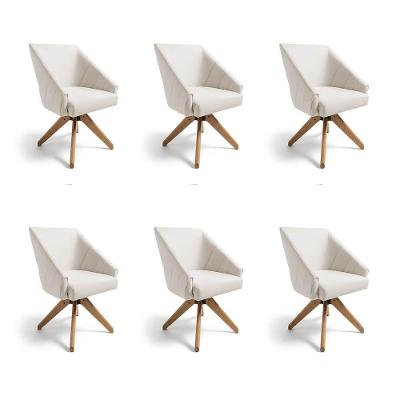 Kit 6 Poltronas Giratórias Alana Suede Bege Base De Madeira - Pallazio