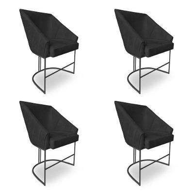 Kit 4 Poltronas Luxo Alana Suede Base Ferro Preto - Pallazio Cor Preto