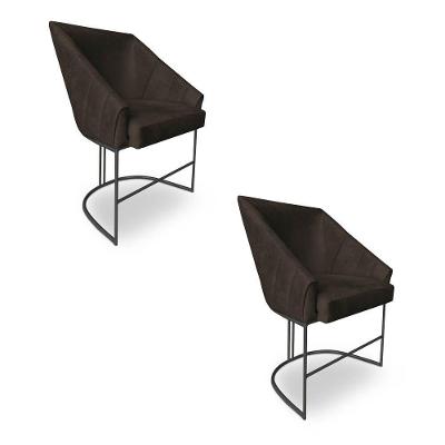 Kit 2 Poltronas Luxo Alana Suede Marrom Base Ferro Preto - Pallazio