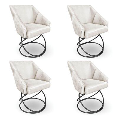 Kit 4 Poltronas Luxo Alana Veludo Base Luxo Preto - Pallazio Cor Bege