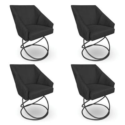 Kit 4 Poltronas Luxo Alana Veludo Base Luxo Preto - Pallazio Cor Preto