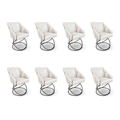 Kit 8 Poltronas Luxo Alana Veludo Base Luxo Preto - Pallazio Cor Bege