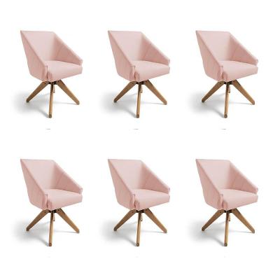 Kit 6 Poltronas Giratórias Alana Suede Rosa Bebê Base De Madeira - Pallazio