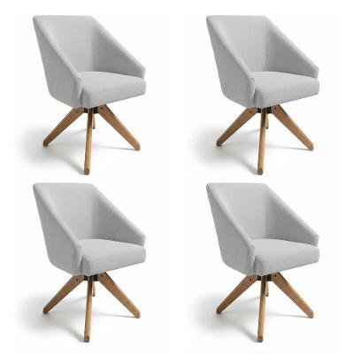 Kit 4 Poltronas Giratórias Alana Bouclê Cinza Base De Madeira - Pallazio