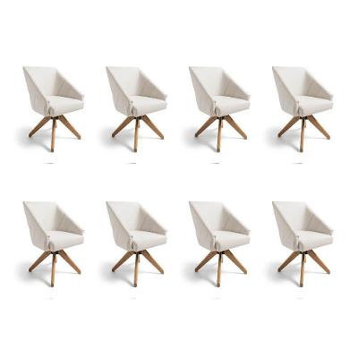 Kit 8 Poltronas Giratórias Alana Suede Bege Base De Madeira - Pallazio
