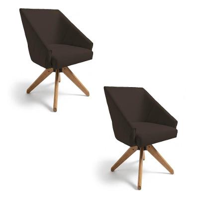 Kit 2 Poltronas Giratórias Alana Suede Base De Madeira - Pallazio Cor Marrom