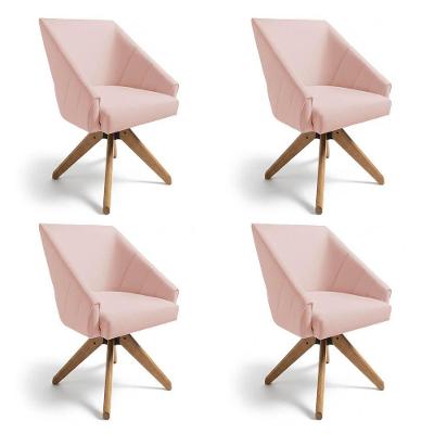 Kit 4 Poltronas Giratórias Alana Suede Base De Madeira - Pallazio Cor Rosa Bebê