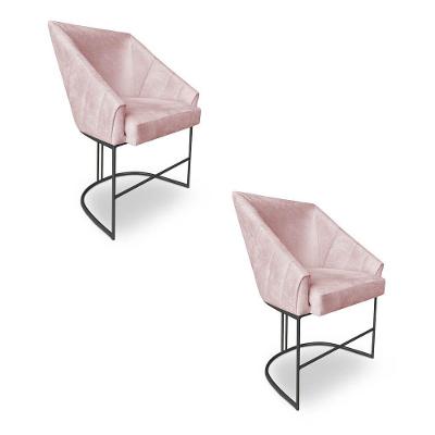 Kit 2 Poltronas Luxo Alana Suede Rosa Bebê Base Ferro Preto - Pallazio