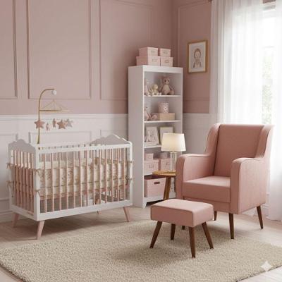 Poltrona Amamentação Pés Palito Naná E Puff Veludo Rosê - Pallazio