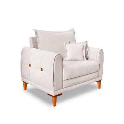 Poltrona Livia Bouclê Pés De Madeira - Pallazio Cor Off White